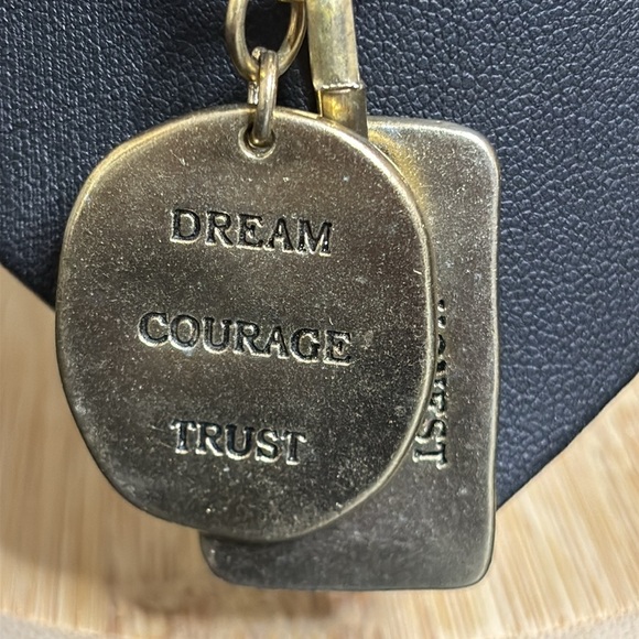 Gold Tone Pendant Long Chain Necklace Dog Tag Inspirational Words - Picture 3 of 8